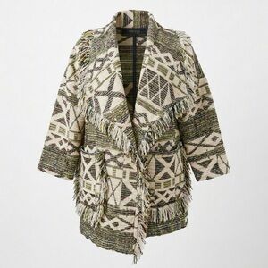 Zara Tribal Geometric Fringe Knit Cardigan Outerwear Jacket -Oversized Boho XS-S